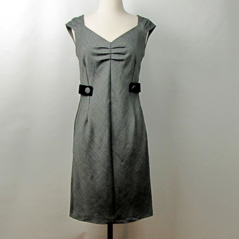 Final Touch Grey Houndstooth Pinstripe Dress Med